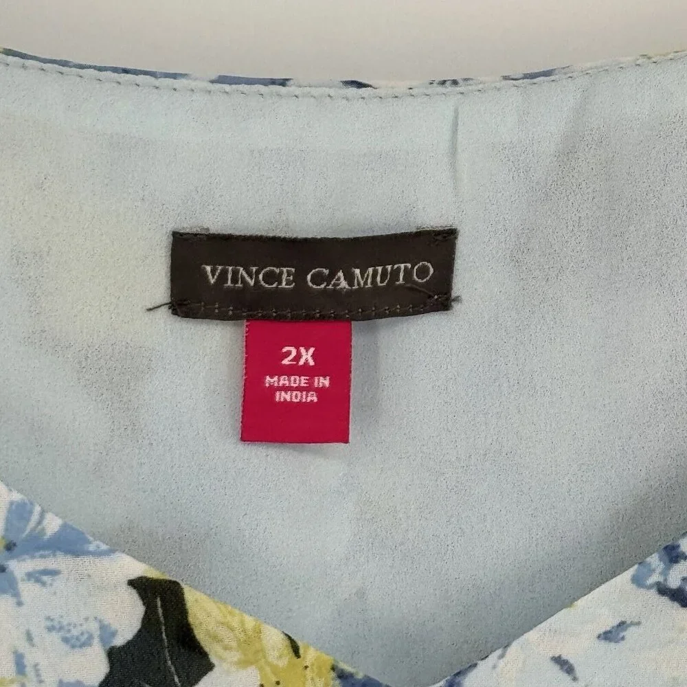Vince Camuto Womens V Neck Balloon Sleeve Floral Blouse Plus Size 2X New